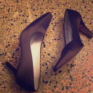 Brown satin pumps